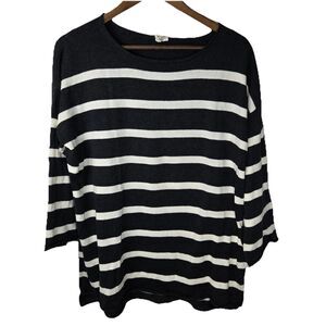 Eileen Fisher Striped Organic Cotton 3/4 Sleeve Knit Top Medium